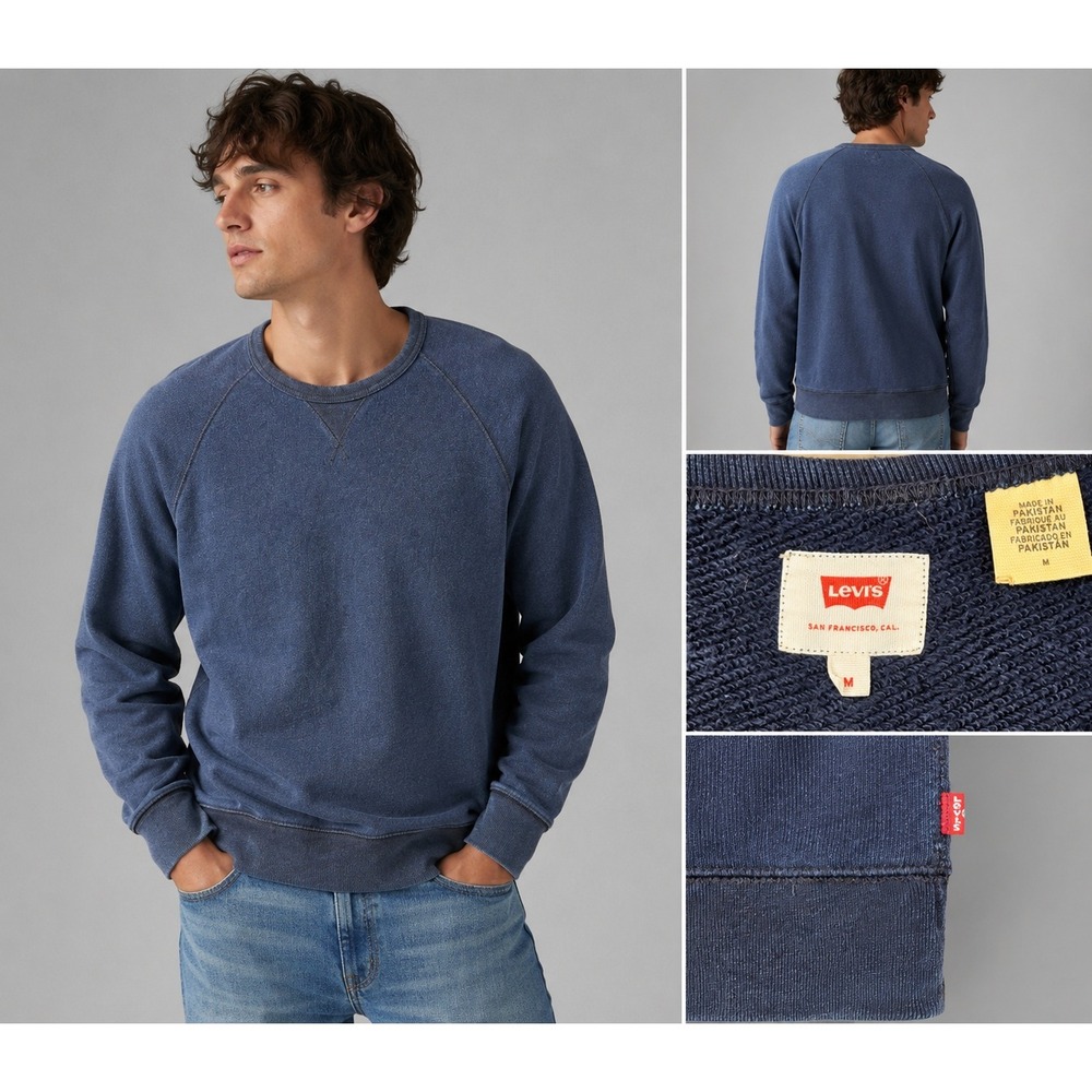 Levi's Mens Crewneck Sweatshirt Blue Raglan Sleeve Pullover Size M